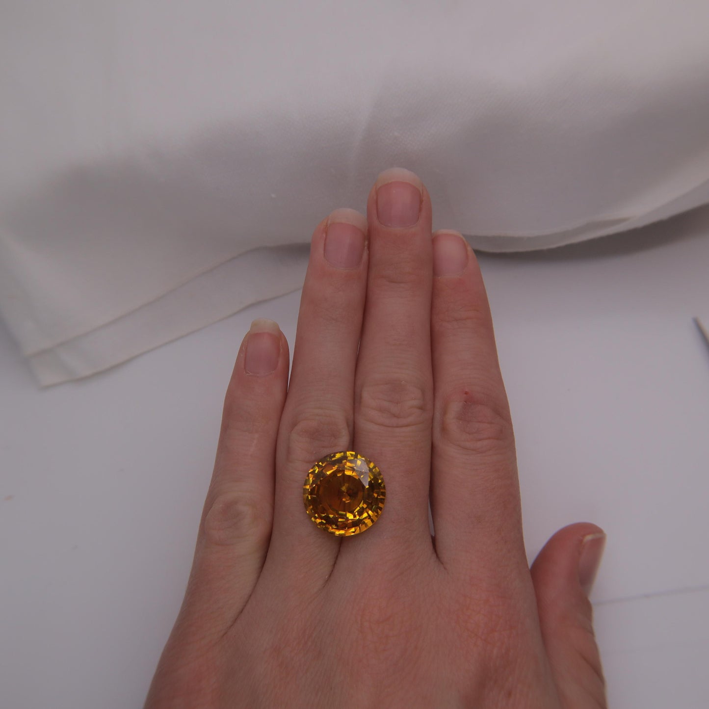 16.35mm Round Orange Yellow Synthetic Sapphire 17.86 carat, Faceted Loose Man Made Gemstone