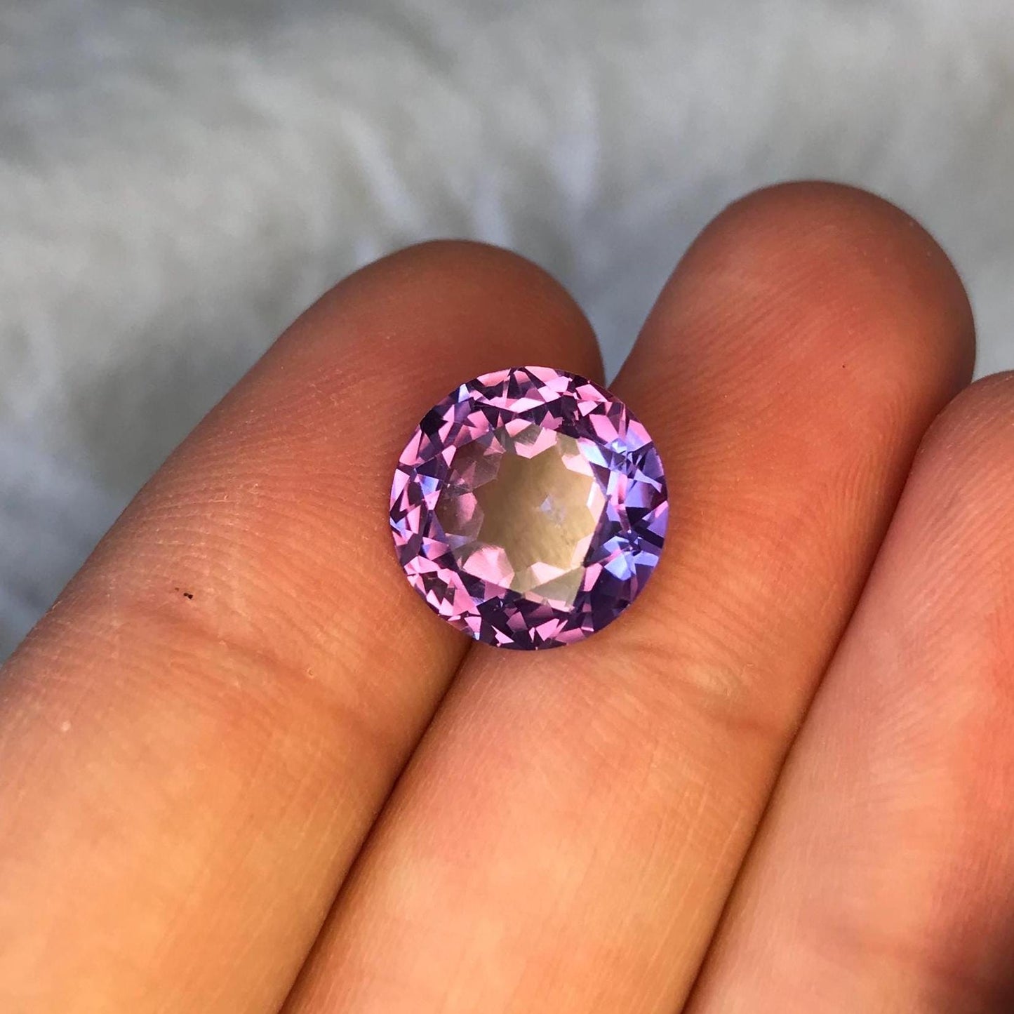 11mm Purple Color Change Lab Sapphire Round Cut 5.88 Carats, Faceted Loose Gem
