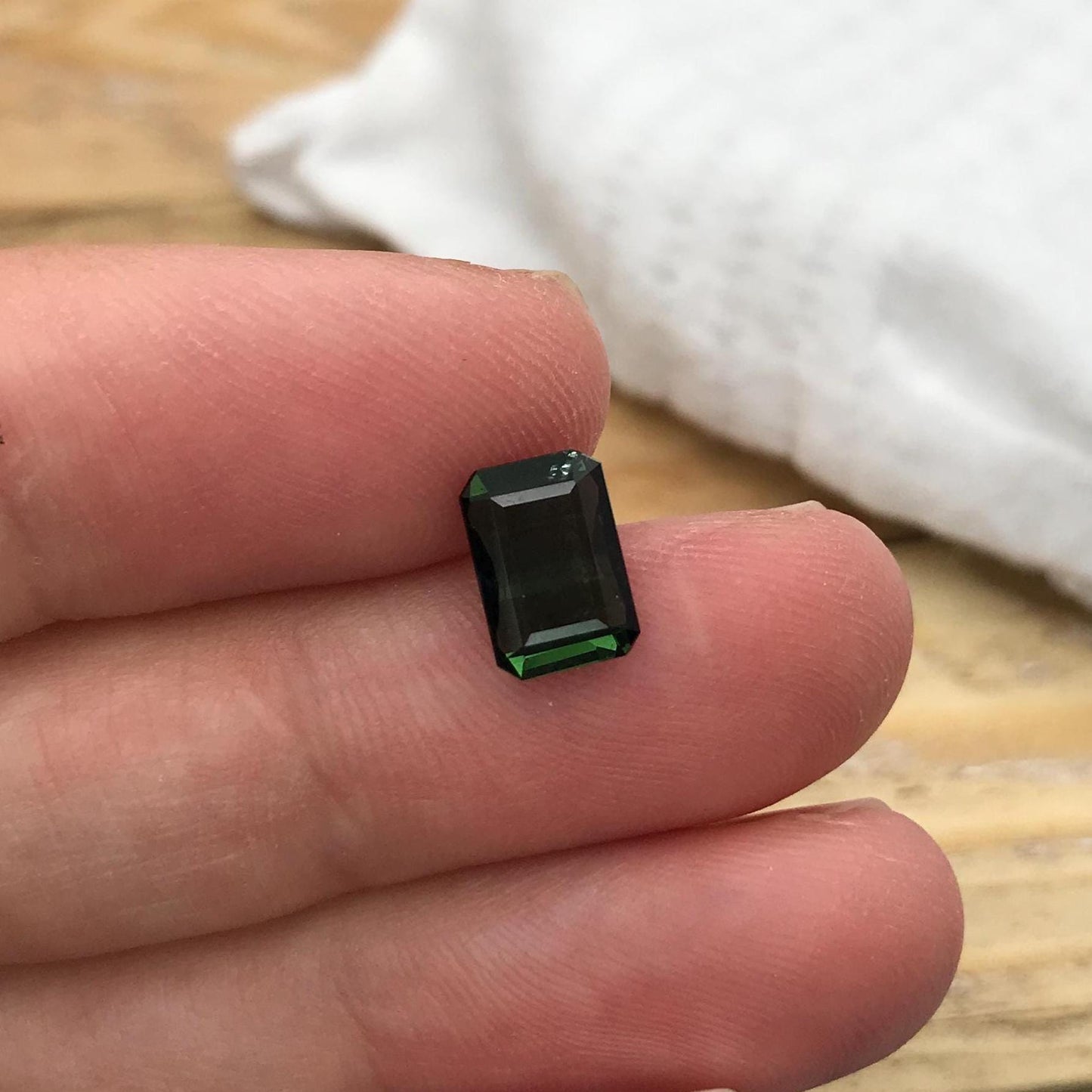 1.54 carat Natural Deep Green Tourmaline, 8.5x6mm Octagon Cut Faceted,