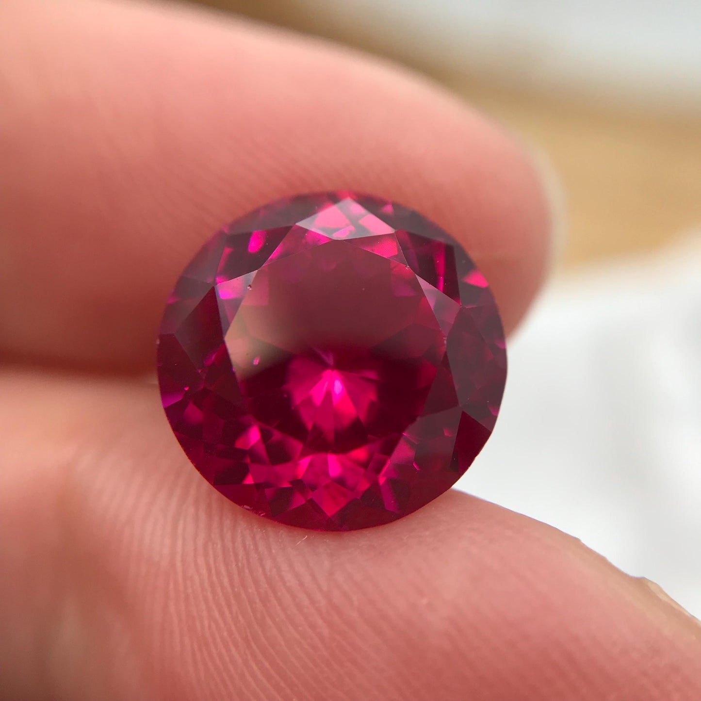 12.5mm Hot Pink Lab Sapphire 8.54 Carat, Round Cut, Loose Faceted Lab Created Gemstone