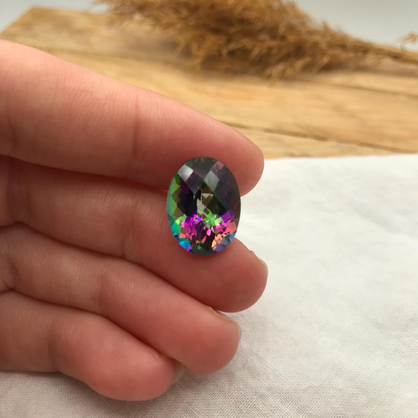 16x12mm Mystic Topaz, Loose Gems Unmounted Faceted Oval 12.59 carat Natural Coated Topaz, Recycled Gem,