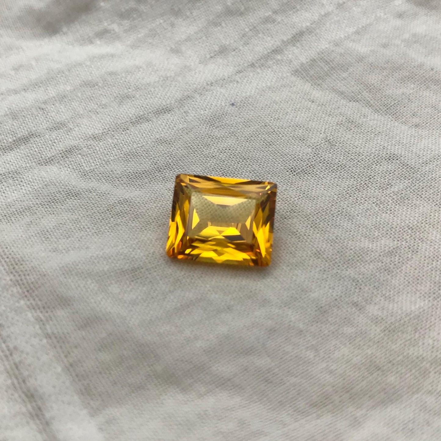 7 Carat Orangey Yellow Lab Sapphire 12x10mm Rectangle Cut, Reclaimed Faceted Loose Gemstone, Chipped Gemstone