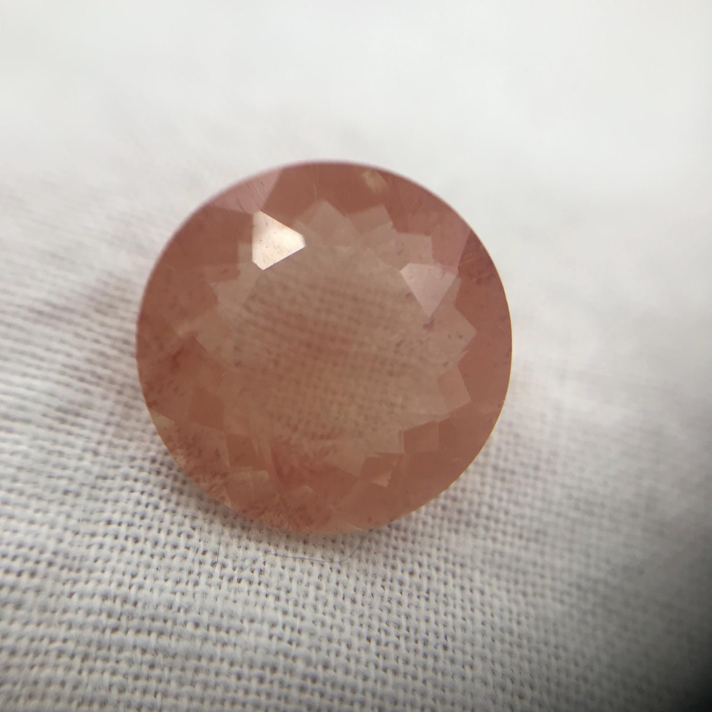 12mm Light Greenish Orange Andesine 4.90 Carat, Round Cut, Faceted Loose Color Treated Labradorite