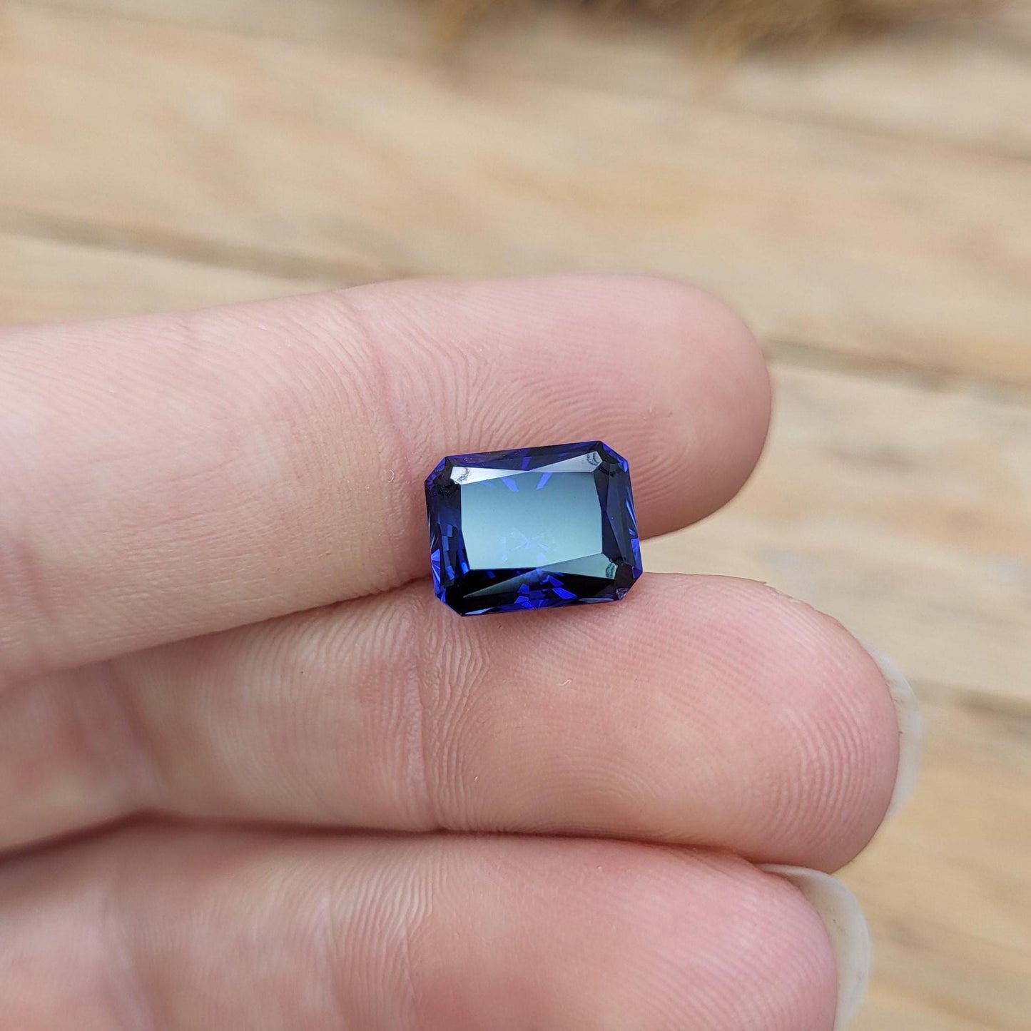 10x8mm Blue Lab Sapphire, 4.42 ct Brilliant Emerald Cut Rectangle Corundum, Faceted