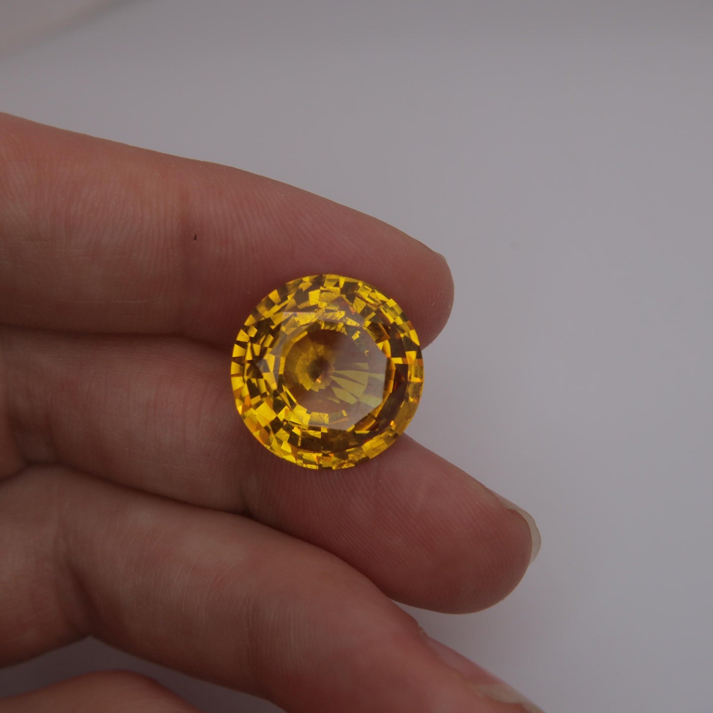 16.35mm Round Orange Yellow Synthetic Sapphire 17.86 carat, Faceted Loose Man Made Gemstone