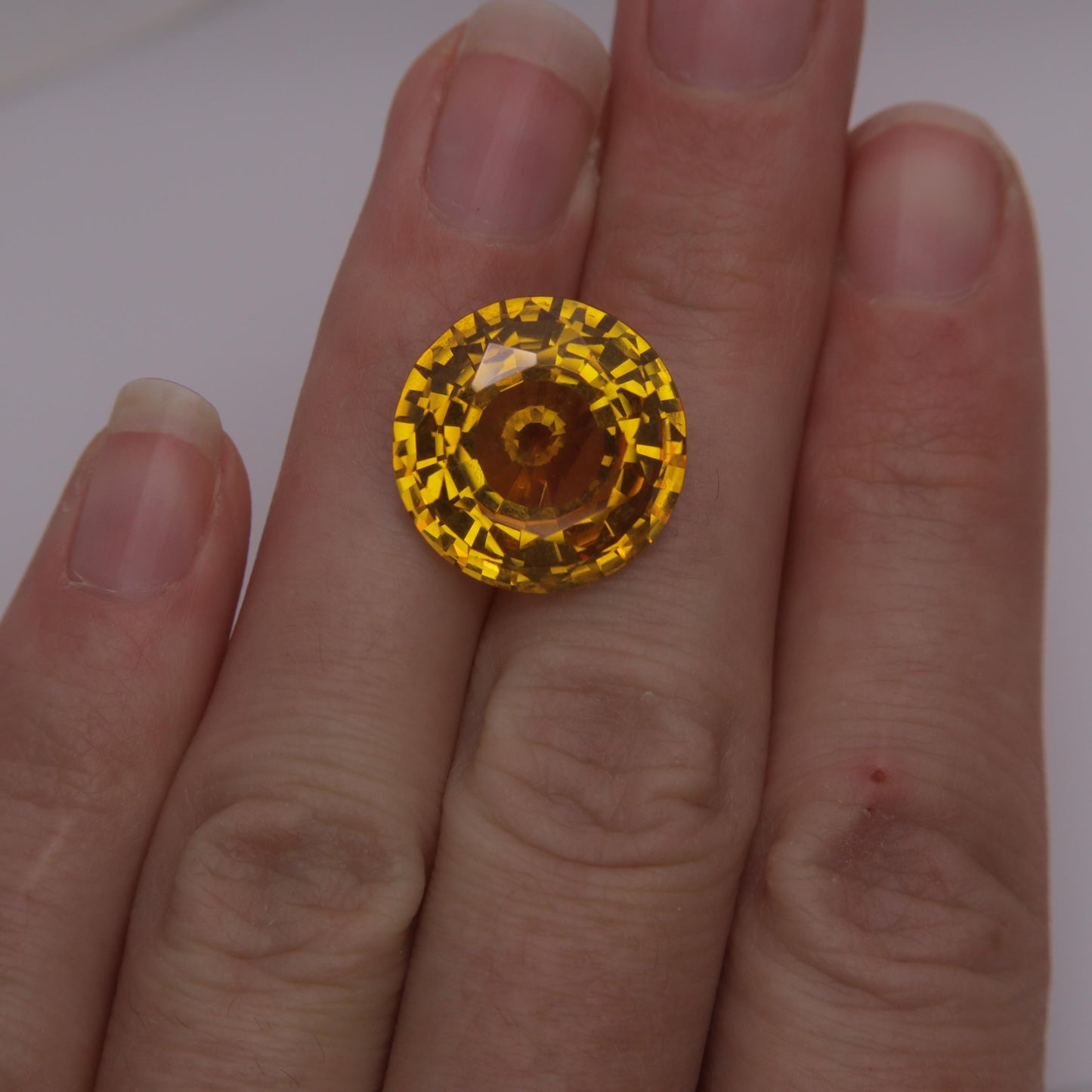 16.35mm Round Orange Yellow Synthetic Sapphire 17.86 carat, Faceted Loose Man Made Gemstone