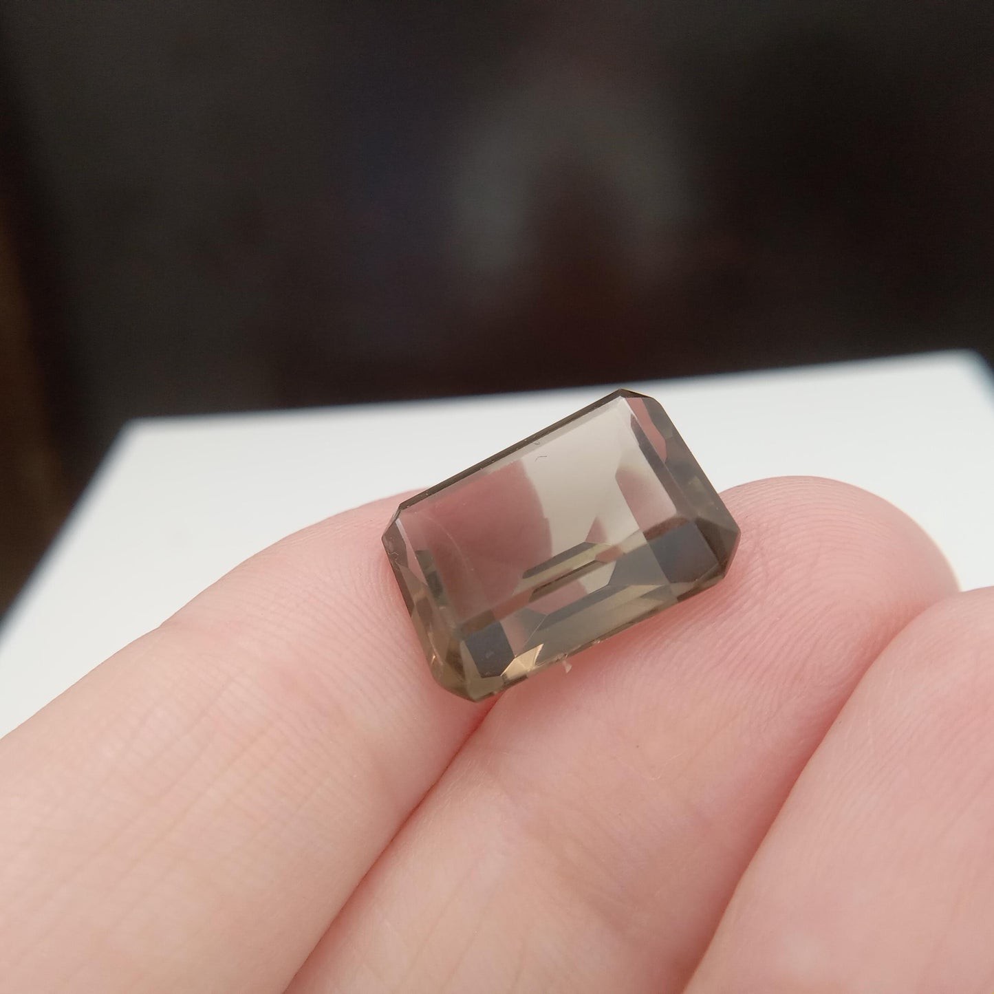 11.43 Carat Smoky Quartz 16x12mm Emerald cut, Faceted Loose Light Brown Gemstone