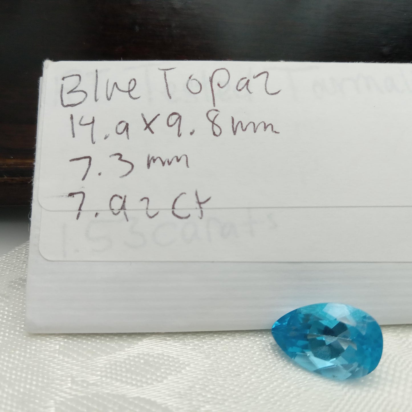 15x10mm 14.9x9.8mm Blue Topaz Pear Cut, 7.92 carat Loose Faceted Gem, Natural Topaz, US Seller
