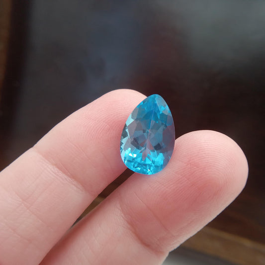 15x10mm 14.9x9.8mm Blue Topaz Pear Cut, 7.92 carat Loose Faceted Gem, Natural Topaz, US Seller
