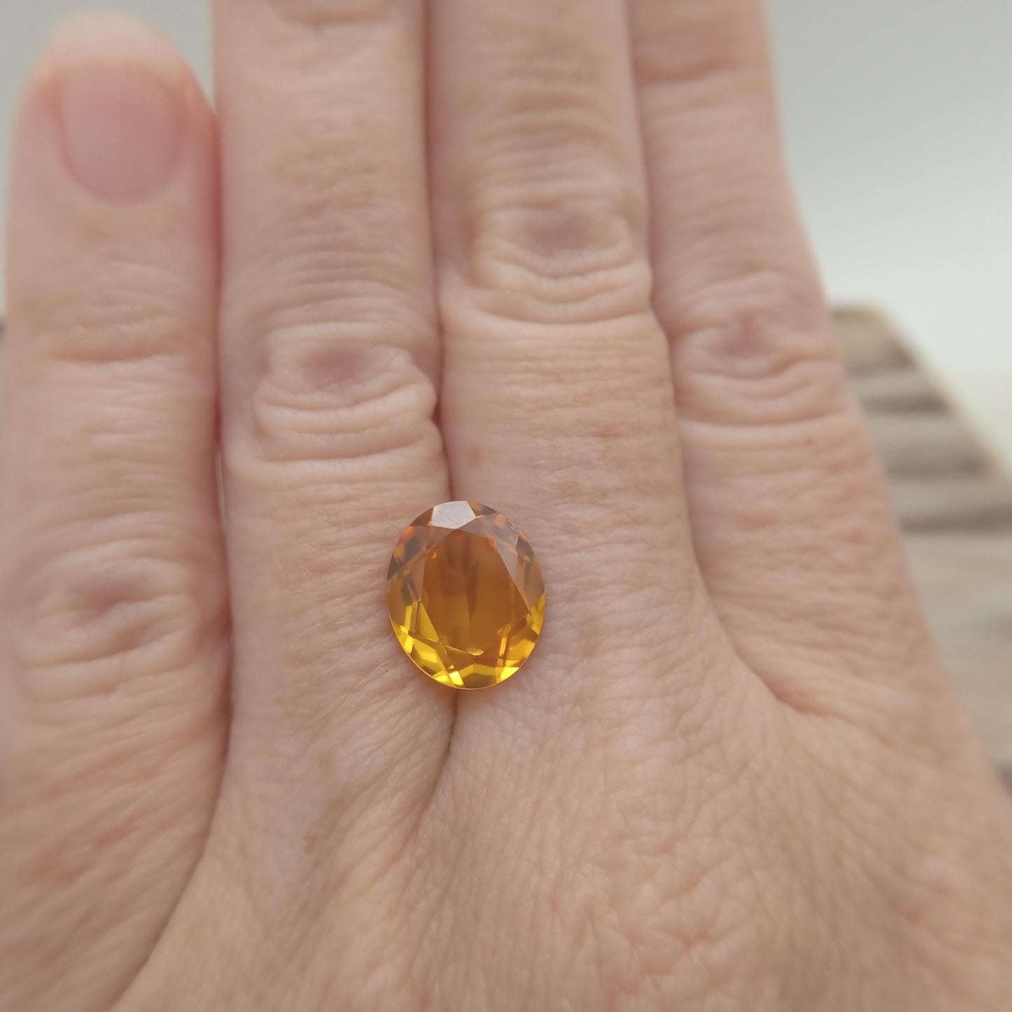 12x10mm Orangey Yellow Lab Sapphire 5.38 Carat Oval Cut, Faceted Loose Synthetic Corundum