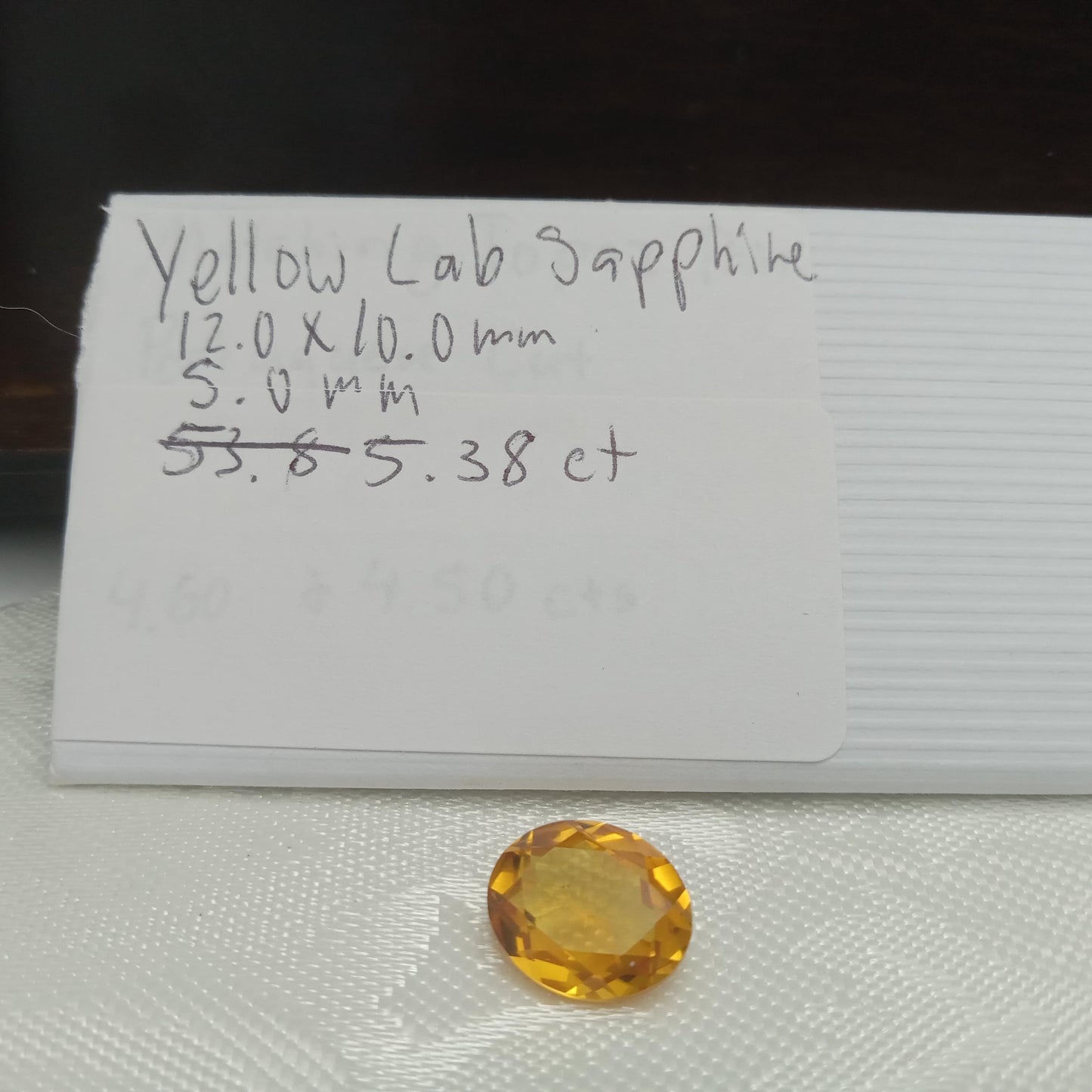 12x10mm Orangey Yellow Lab Sapphire 5.38 Carat Oval Cut, Faceted Loose Synthetic Corundum