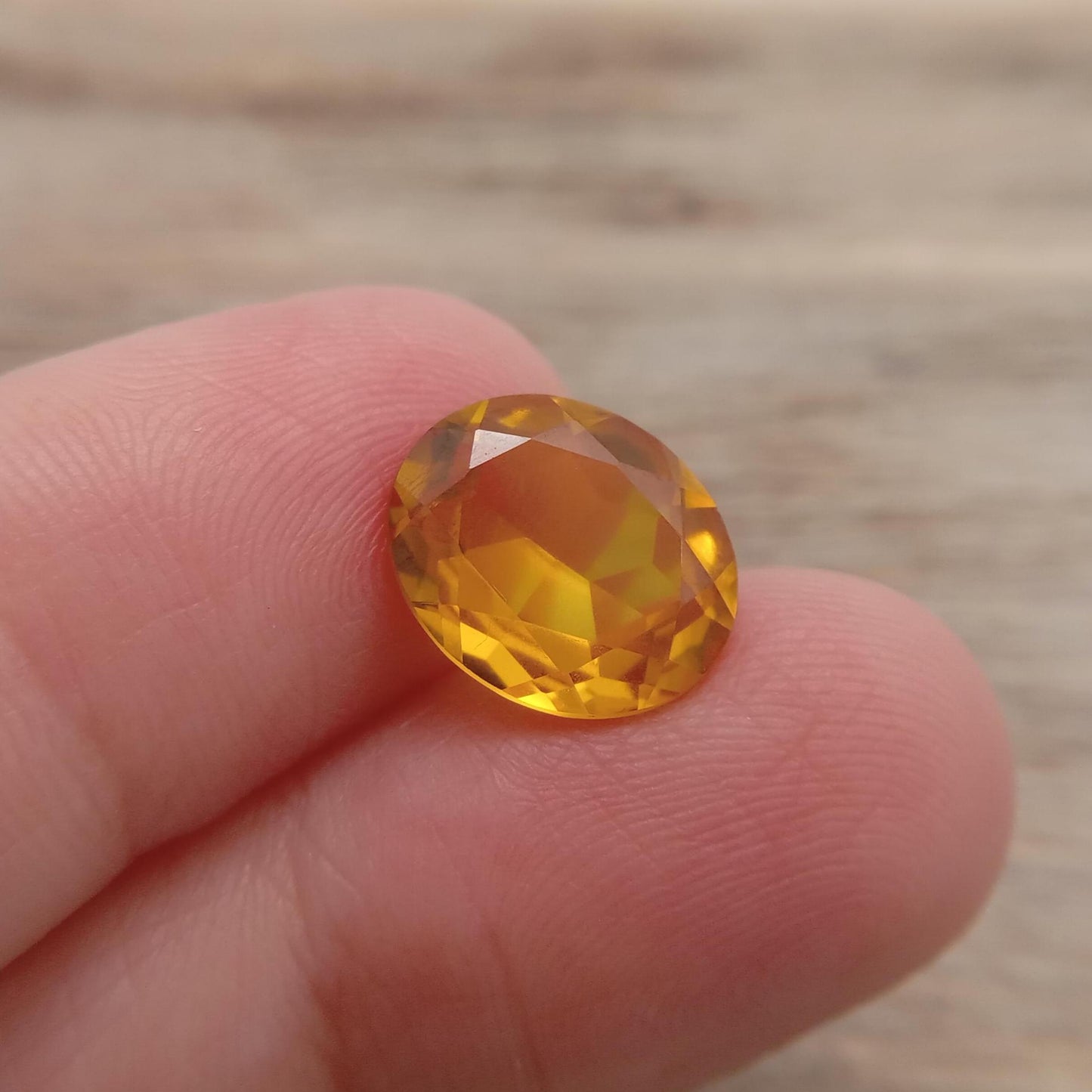 12x10mm Orangey Yellow Lab Sapphire 5.38 Carat Oval Cut, Faceted Loose Synthetic Corundum