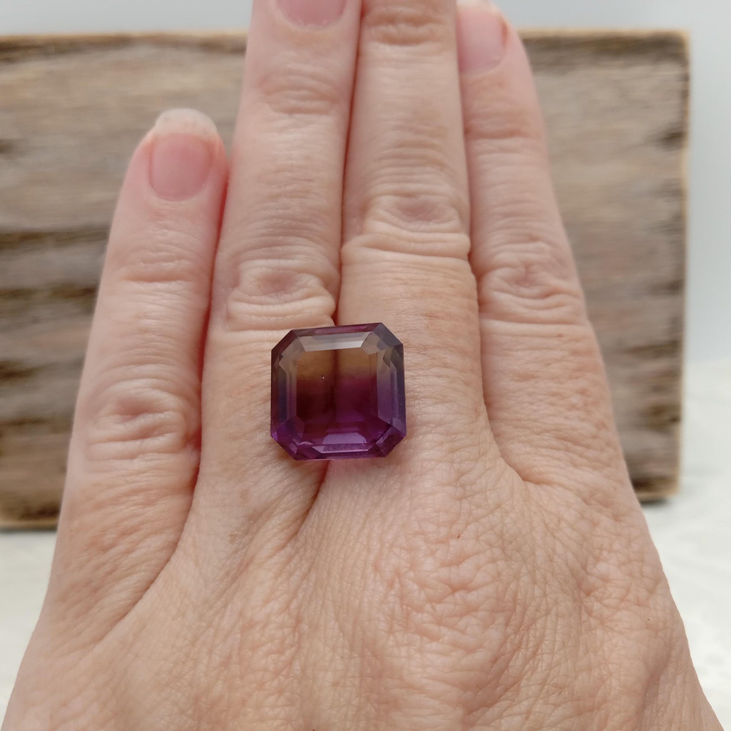 14mm square 14.19 Carat Ametrine 13.8x13.7mm Radiant Cut, Faceted Loose Bi-Color Gemstone Yellow/Purple