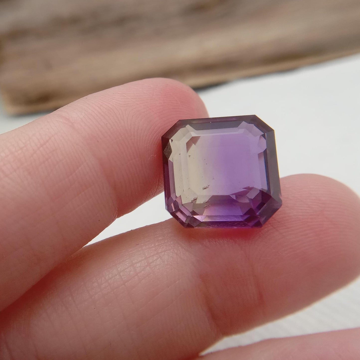 14mm square 14.19 Carat Ametrine 13.8x13.7mm Radiant Cut, Faceted Loose Bi-Color Gemstone Yellow/Purple