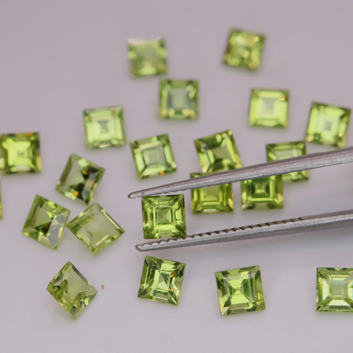 One 4mm Peridot Square Cut, Faceted Loose Green Peridot