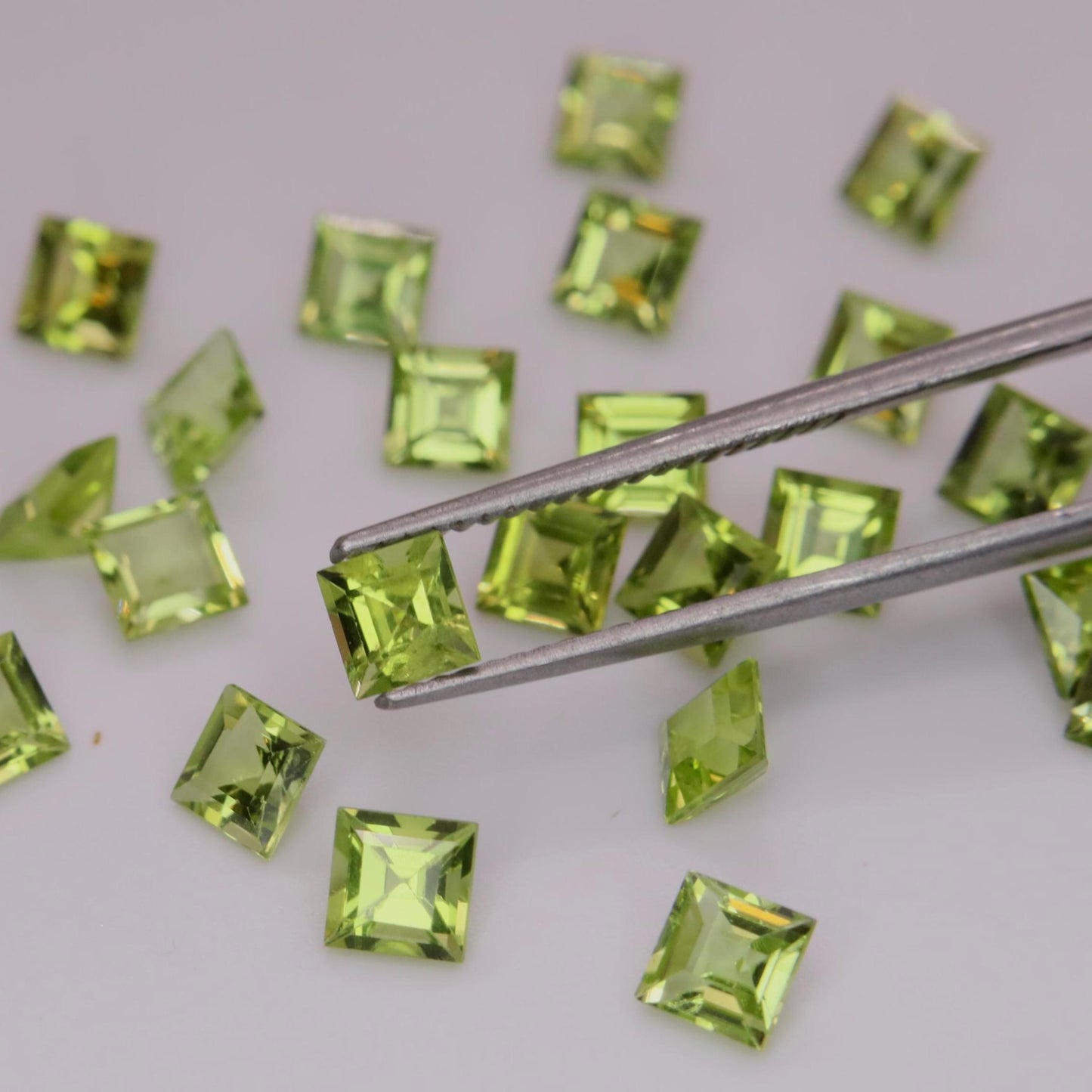 One 4mm Peridot Square Cut, Faceted Loose Green Peridot