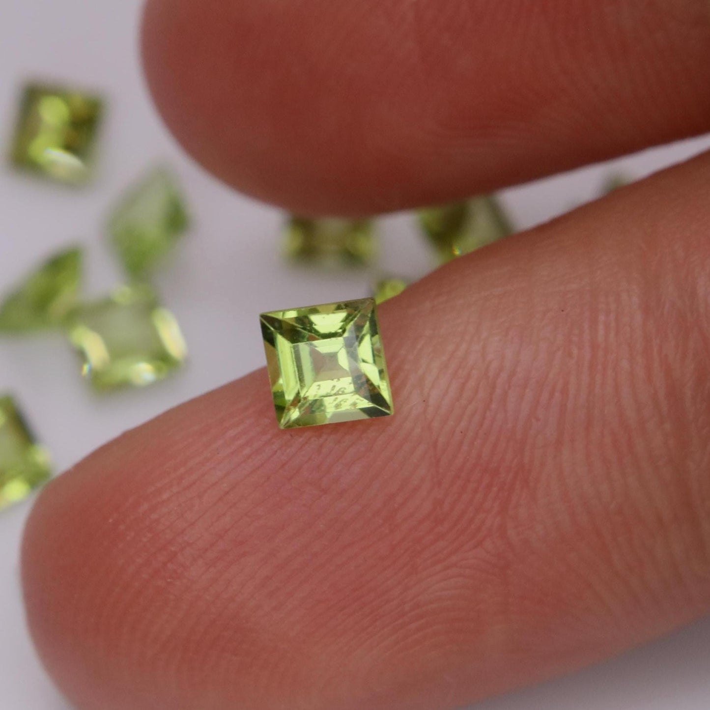 One 4mm Peridot Square Cut, Faceted Loose Green Peridot