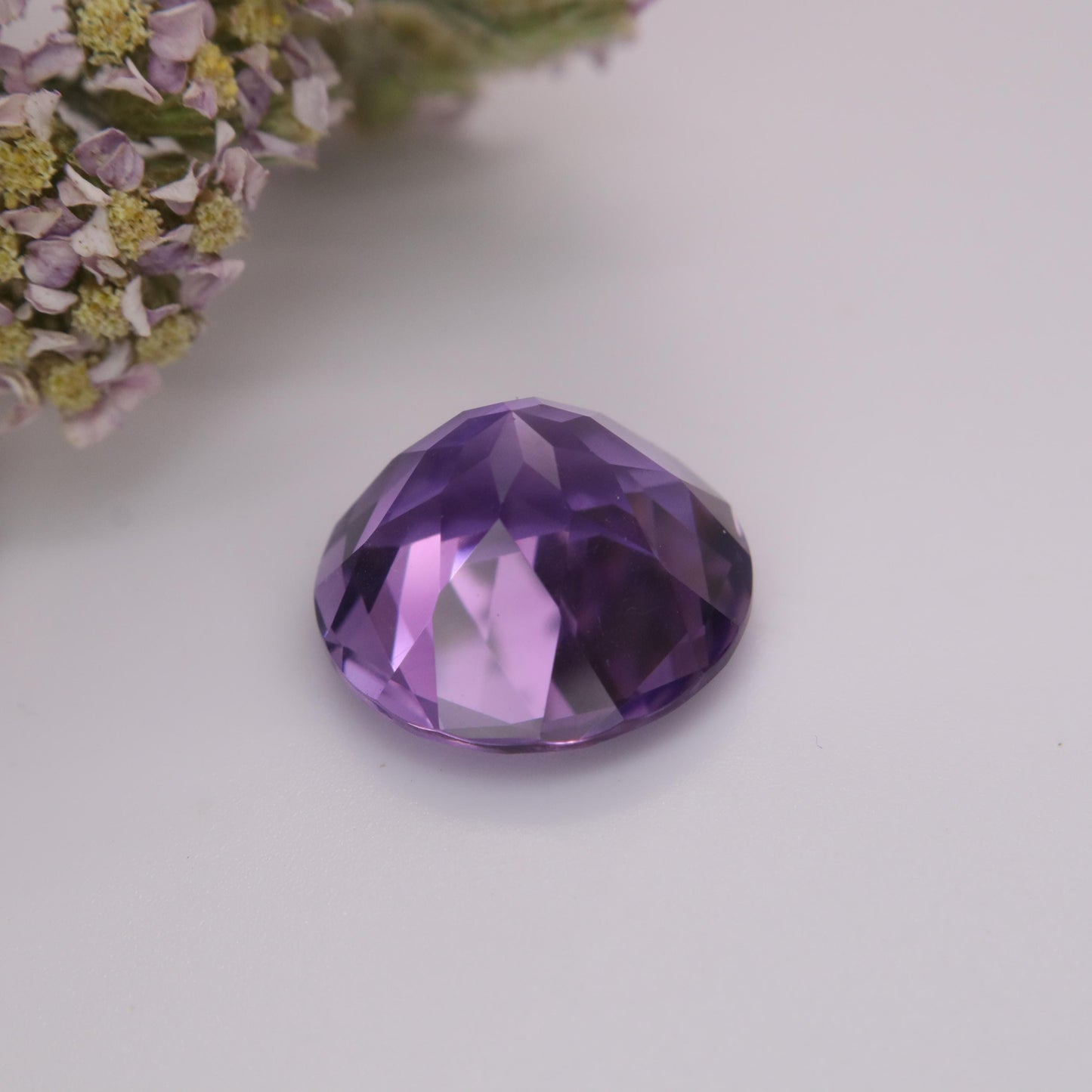 15mm Purple Amethyst 11.17 Carat Round Cut, Faceted Loose Gemstone