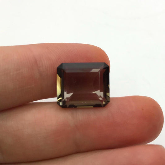 14x12mm Smoky Quartz, Emerald cut, 8.80 ct Faceted Loose Dark Brown Gemstone