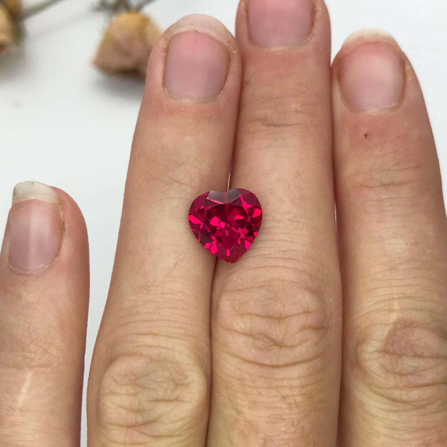 10mm Heart Cut Lab Created Ruby 4 carats Loose Faceted Man-Made Red Gem,