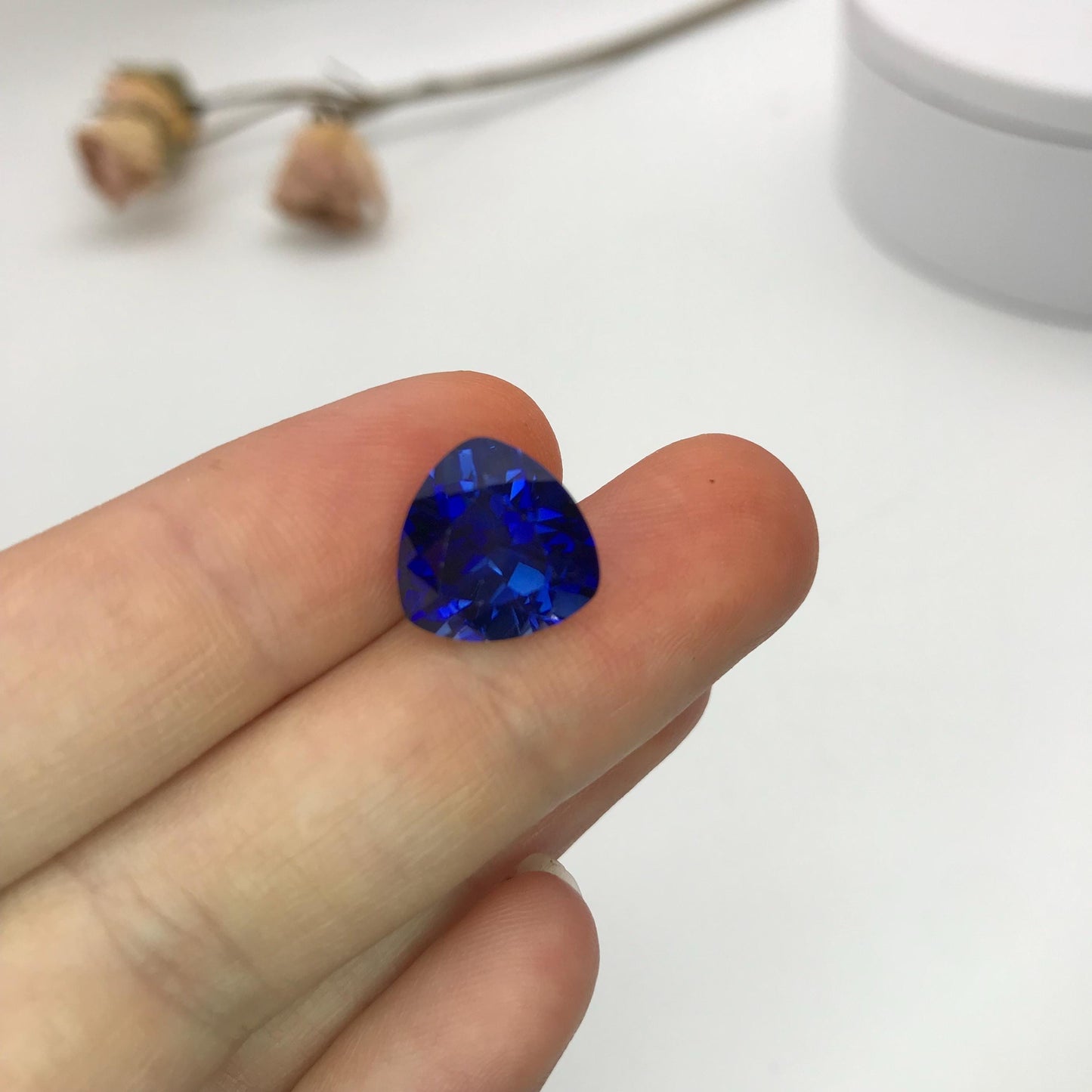 12mm Lab Created Blue Sapphire 7.65 Carat Trillion Cut, For Jewelry, Synthetic Sapphire, Loose Gemstone, Recycled Gemstone