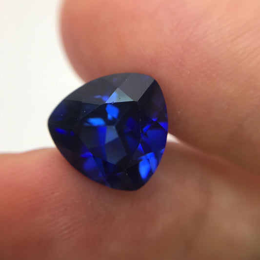 12mm Lab Created Blue Sapphire 7.65 Carat Trillion Cut, For Jewelry, Synthetic Sapphire, Loose Gemstone, Recycled Gemstone