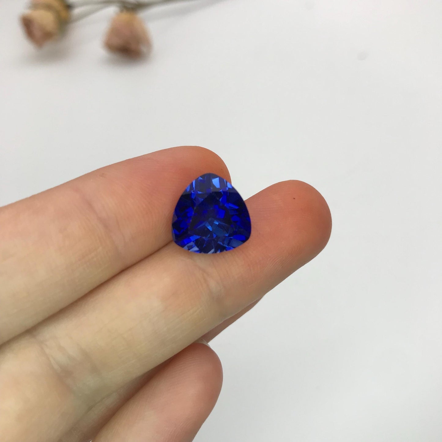 12mm Lab Created Blue Sapphire 7.65 Carat Trillion Cut, For Jewelry, Synthetic Sapphire, Loose Gemstone, Recycled Gemstone