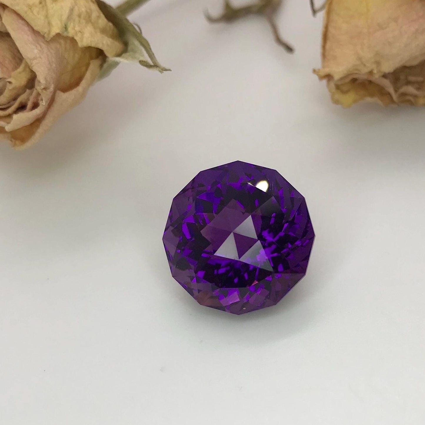 16mm Purple Amethyst, Fancy Round, 17 carat Loose Gemstone Faceted February Birthstone