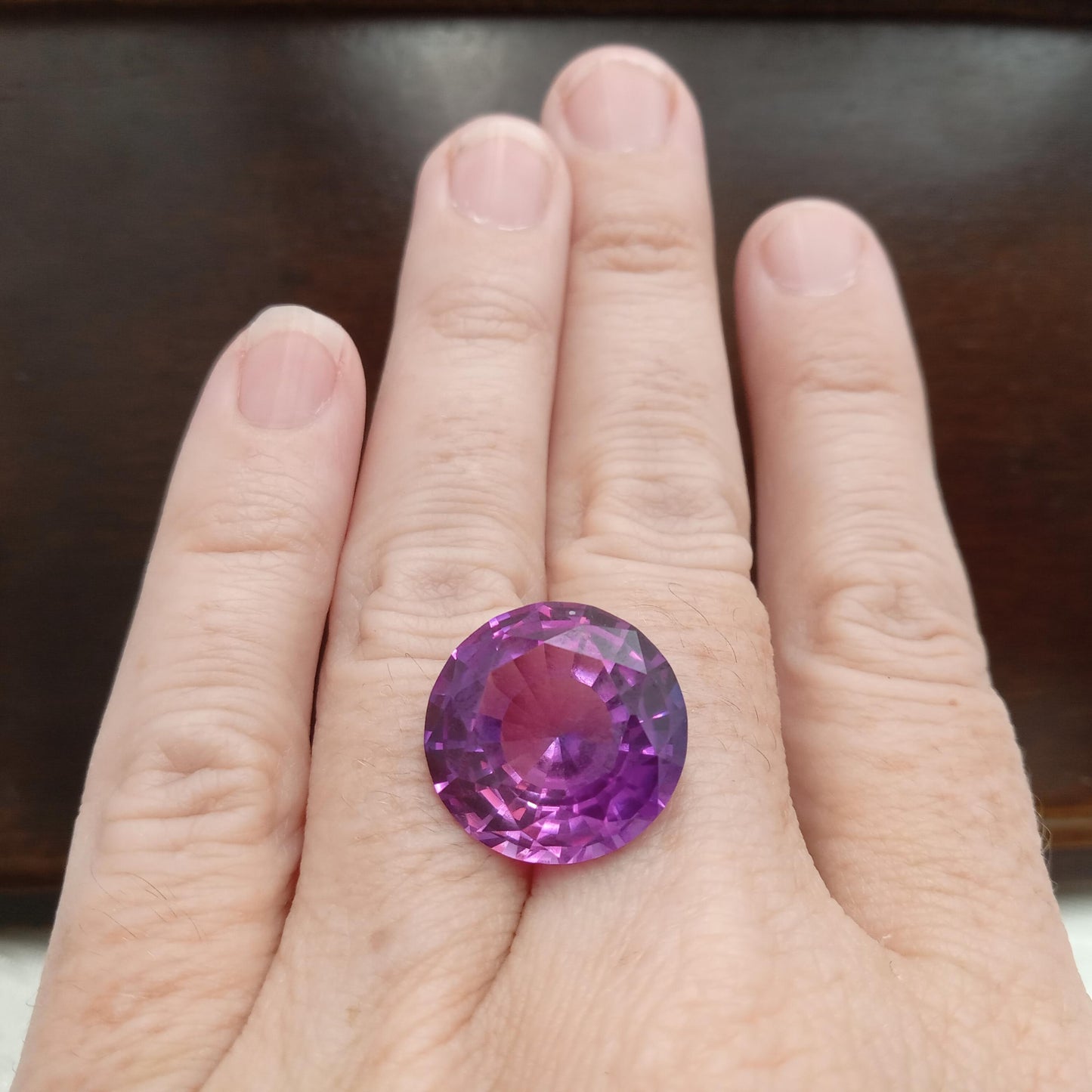 16mm Purple Lab Sapphire Round Cut 17.93 Carats, Faceted Loose man made