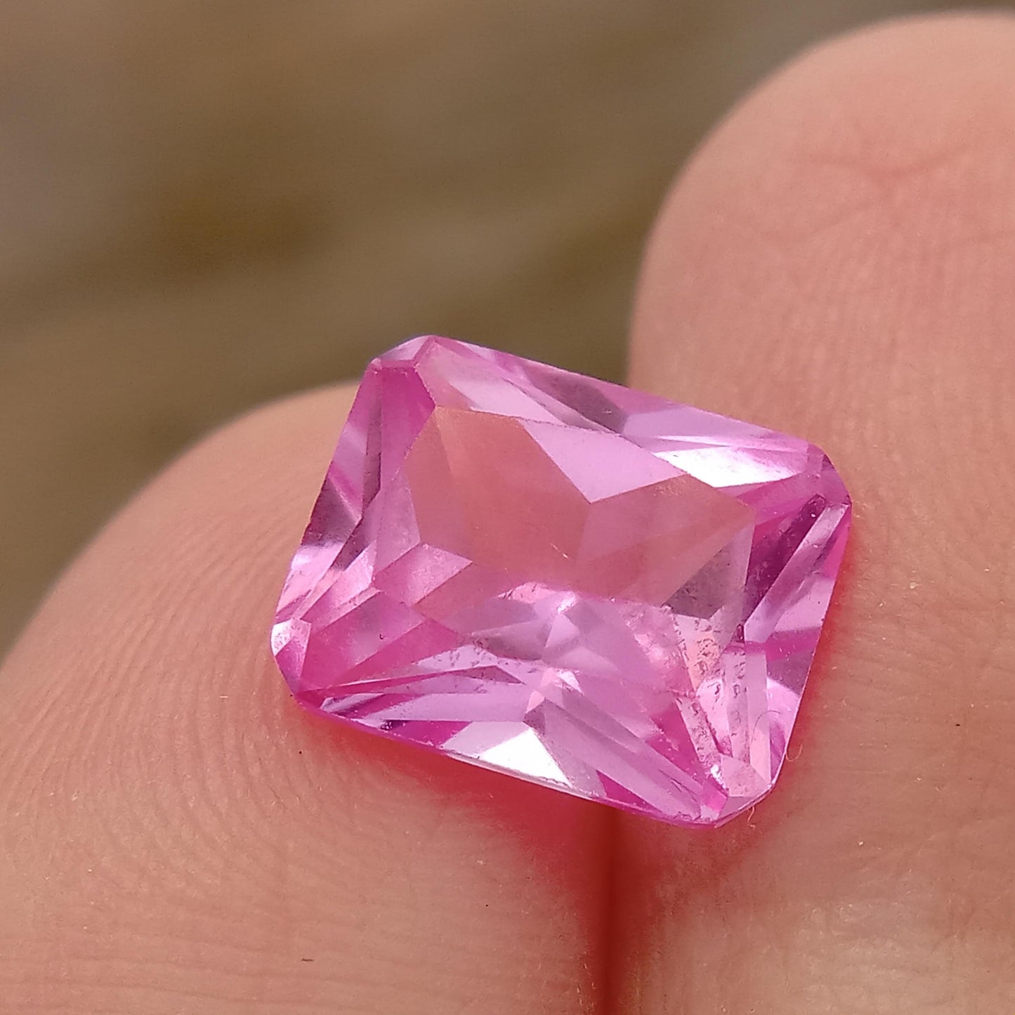 10x8mm Lab Pink Sapphire, 4.2 Ct, Rectangle Cut Loose Faceted Man Made Corundum, Light Pink Gem 10x8 millimeter 4 carat