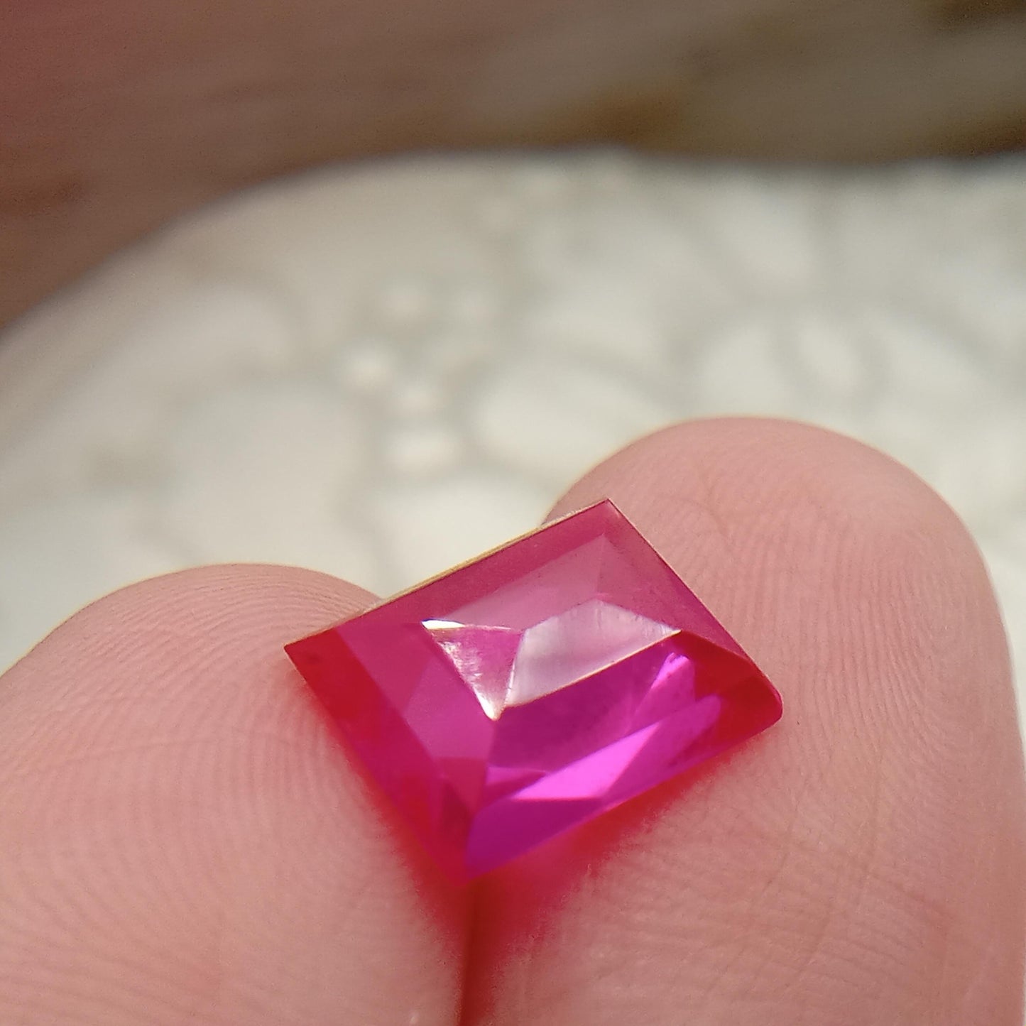 10.2x8.1mm Pink Lab Sapphire 4.31 Carat Rectangle Cut, Faceted Loose Gemstone