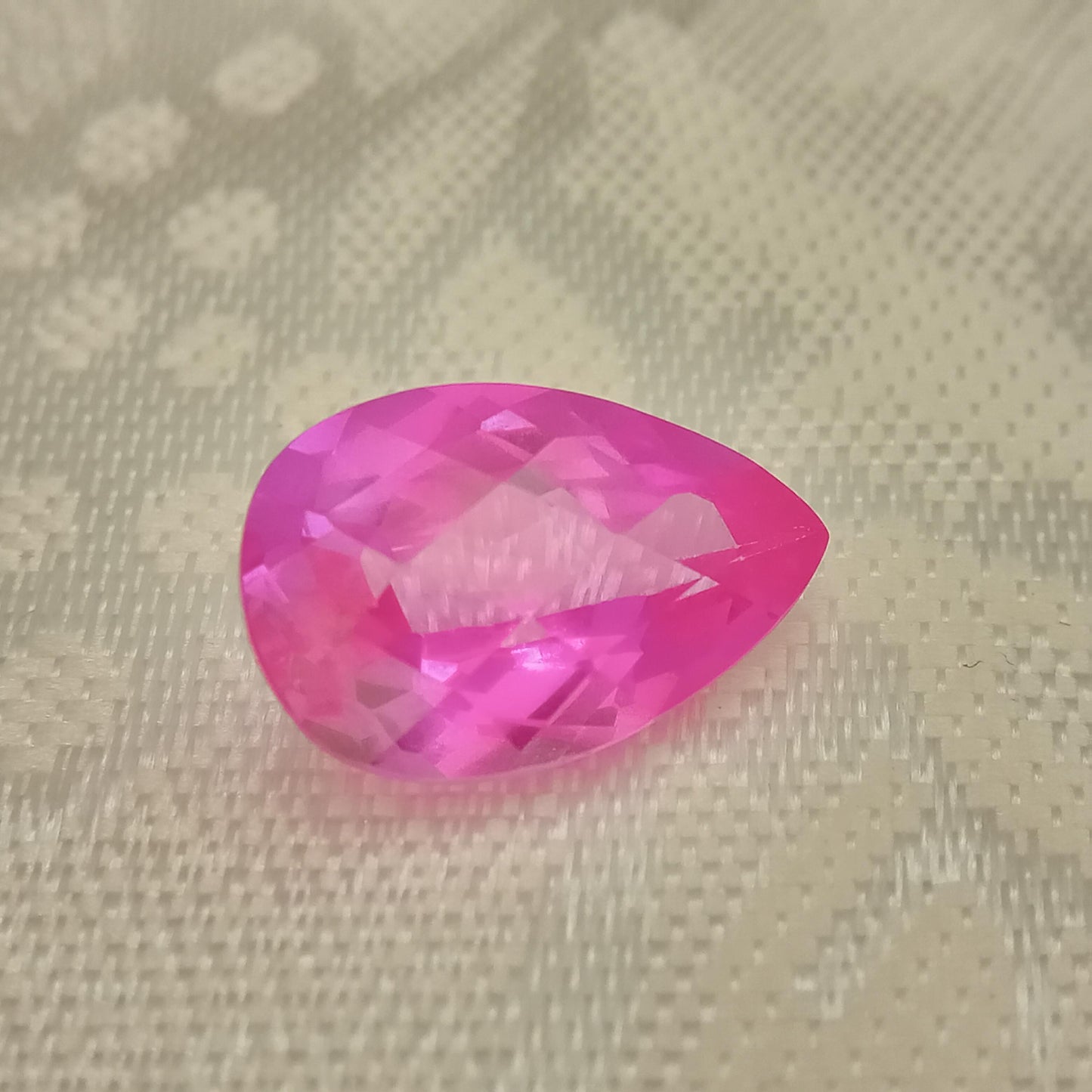 14x9mm Lab Pink Sapphire 5.72 Carat, Pear Cut Loose Faceted Gemstone Man Made Corundum, Pink Gem checkerboard 14x9 millimeters