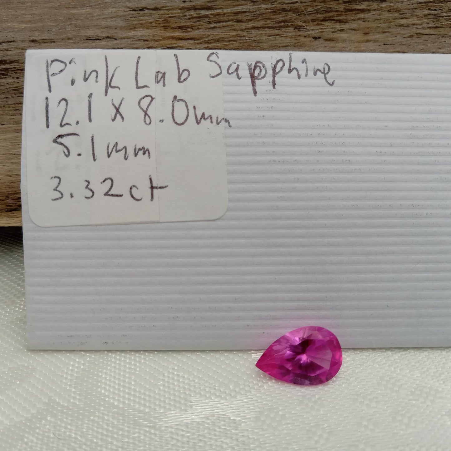 12x8mm Lab Created Pink Sapphire 3.32 Carat, Pear Cut Loose Faceted Gemstone Man Made Corundum, Pink Gem 12x8 millimeters