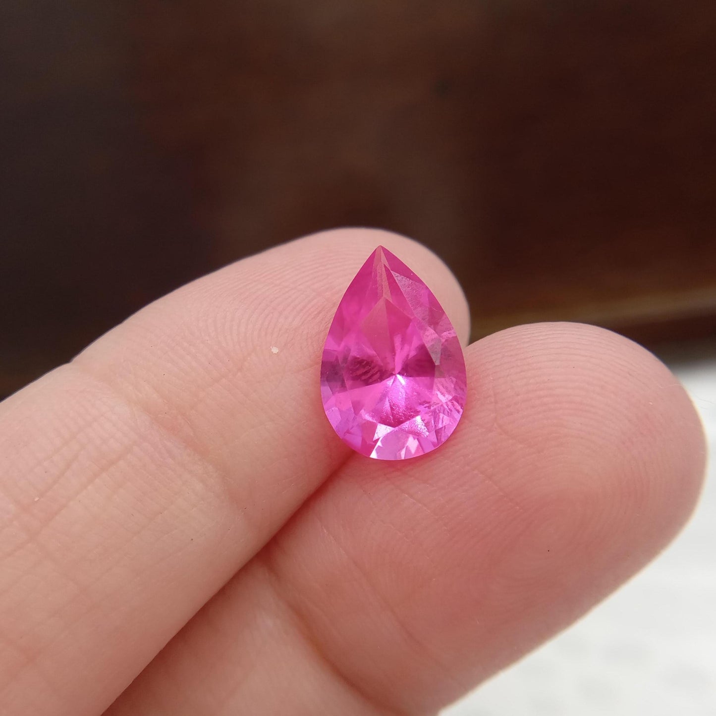 12x8mm Lab Created Pink Sapphire 3.32 Carat, Pear Cut Loose Faceted Gemstone Man Made Corundum, Pink Gem 12x8 millimeters