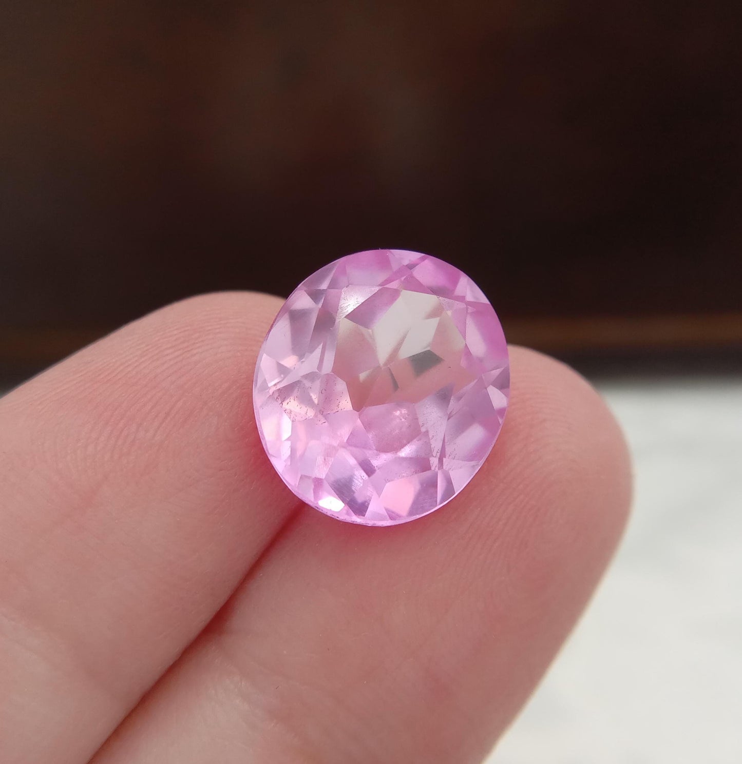 14x12mm Pink Lab Created Sapphire 10.27Ct, Oval Cut Loose Faceted Gemstone, Synthetic, Man-Made Corundum, Light Pink Gem