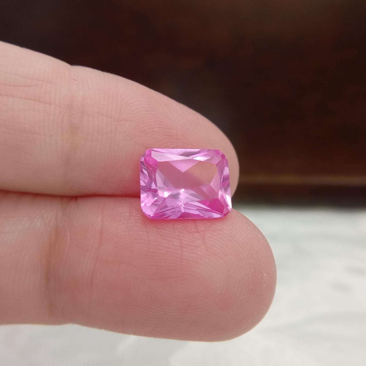 10x8mm Lab Pink Sapphire, 4.2 Ct, Rectangle Cut Loose Faceted Man Made Corundum, Light Pink Gem 10x8 millimeter 4 carat