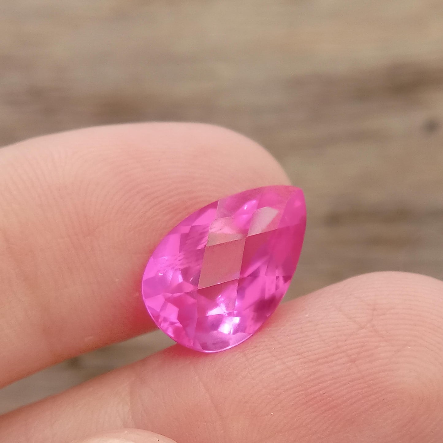 14x9mm Lab Pink Sapphire 5.72 Carat, Pear Cut Loose Faceted Gemstone Man Made Corundum, Pink Gem checkerboard 14x9 millimeters