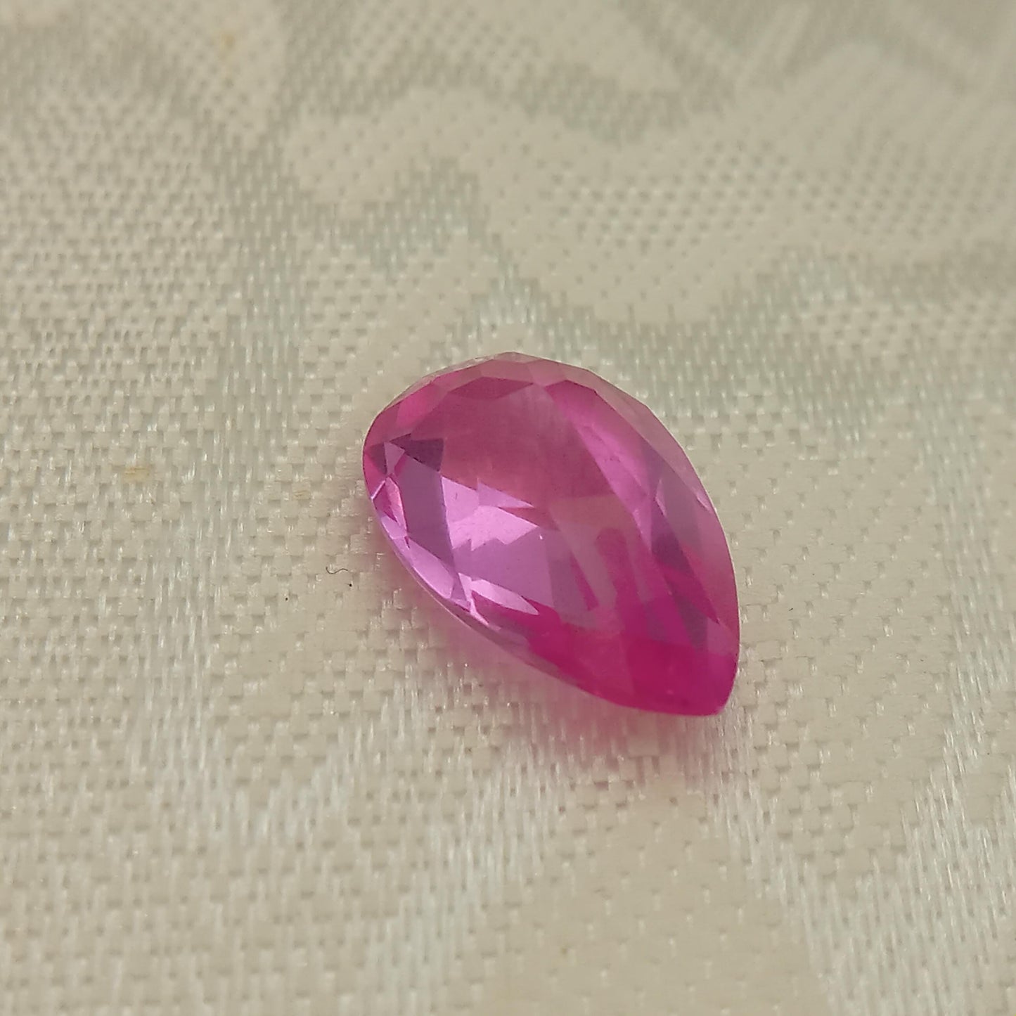 14x9mm Lab Pink Sapphire 5.72 Carat, Pear Cut Loose Faceted Gemstone Man Made Corundum, Pink Gem checkerboard 14x9 millimeters