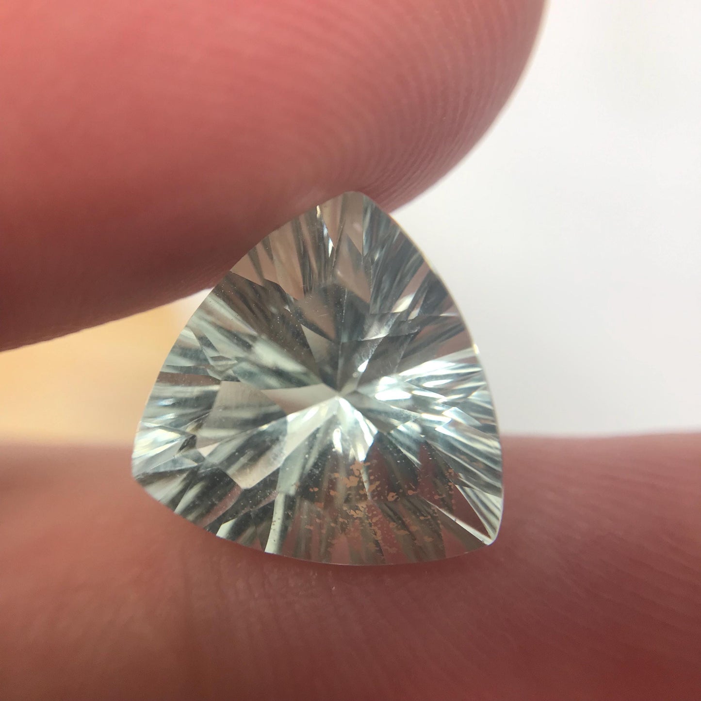 12mm Prasiolite (Light Green Quartz), 5.28 Carat, Trillion Cut, Faceted Loose Green Gemstone, Sometimes called "Green Amethyst"