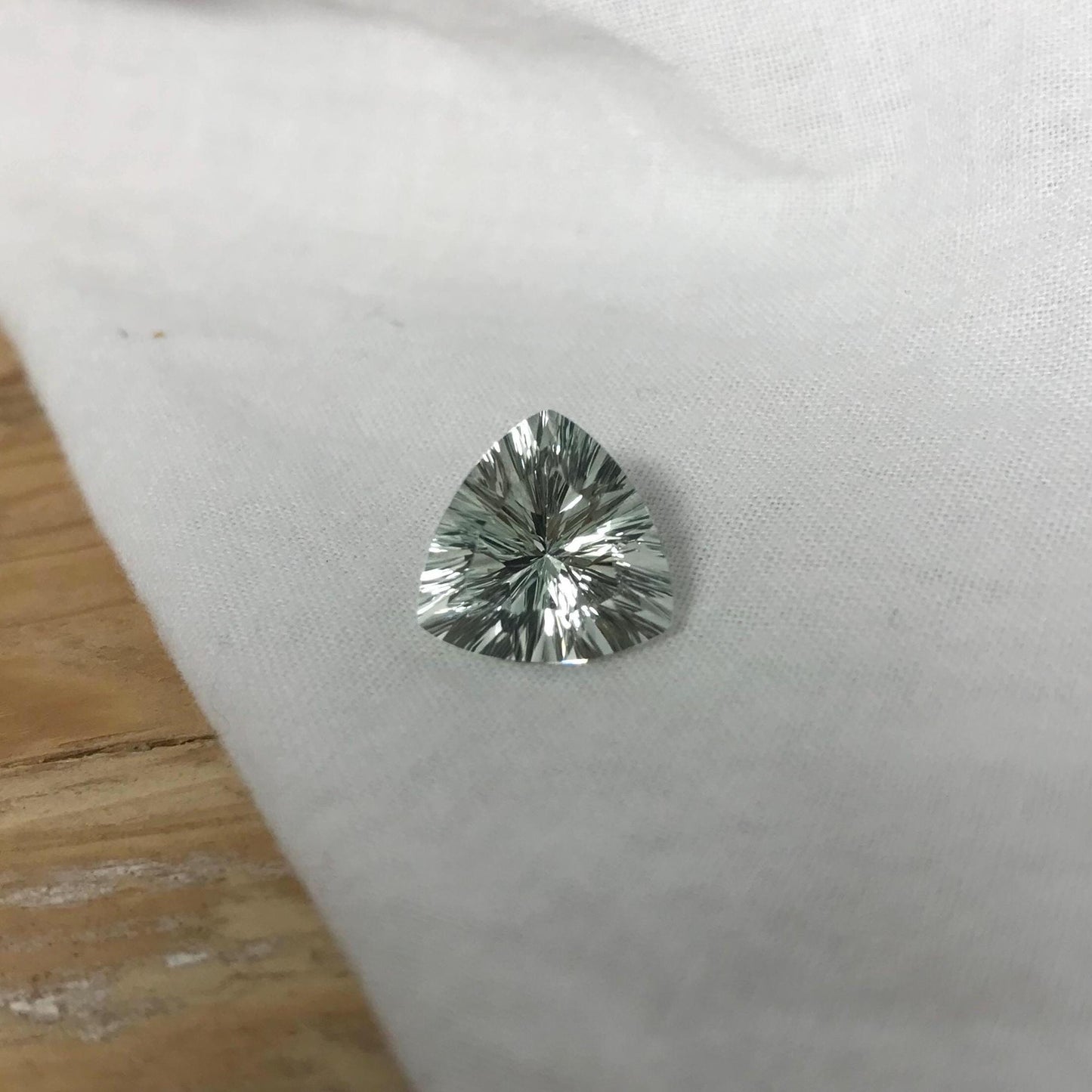 12mm Prasiolite (Light Green Quartz), 5.28 Carat, Trillion Cut, Faceted Loose Green Gemstone, Sometimes called "Green Amethyst"