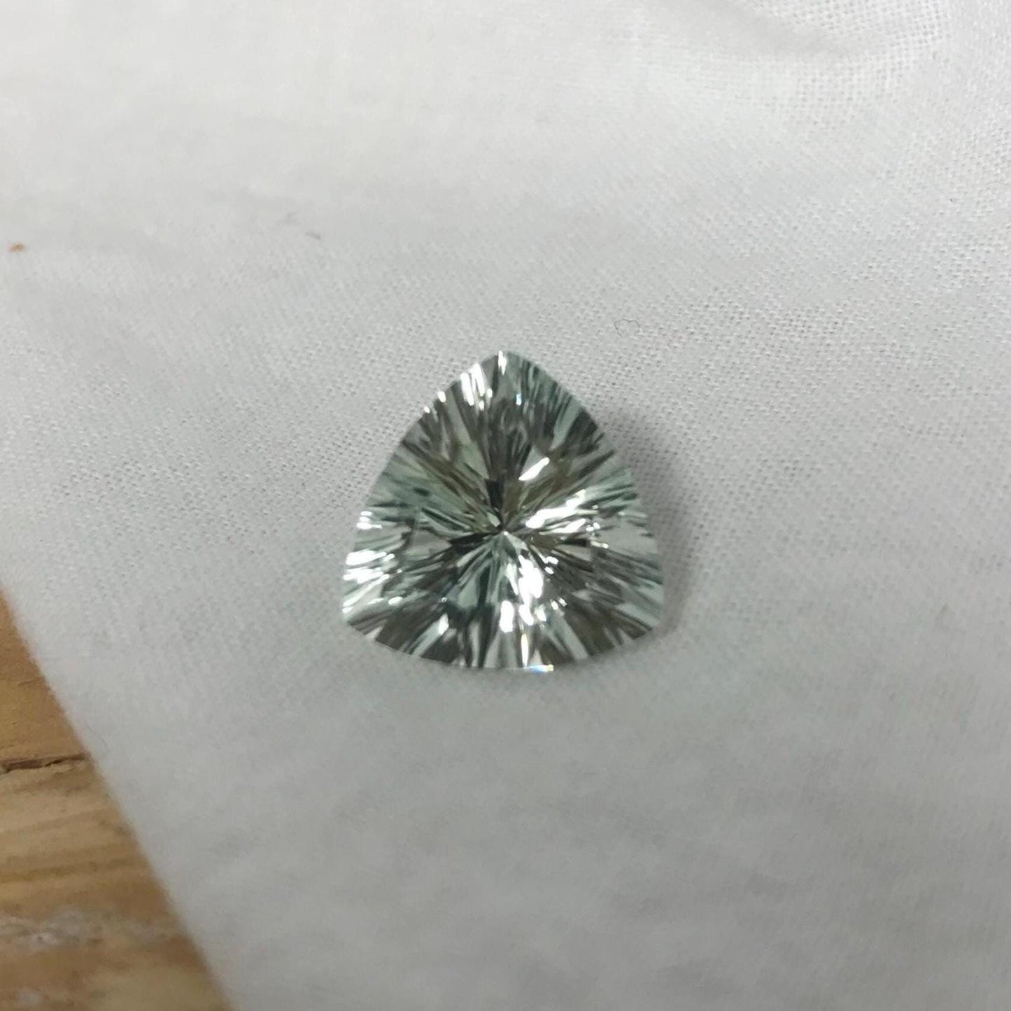 12mm Prasiolite (Light Green Quartz), 5.28 Carat, Trillion Cut, Faceted Loose Green Gemstone, Sometimes called "Green Amethyst"