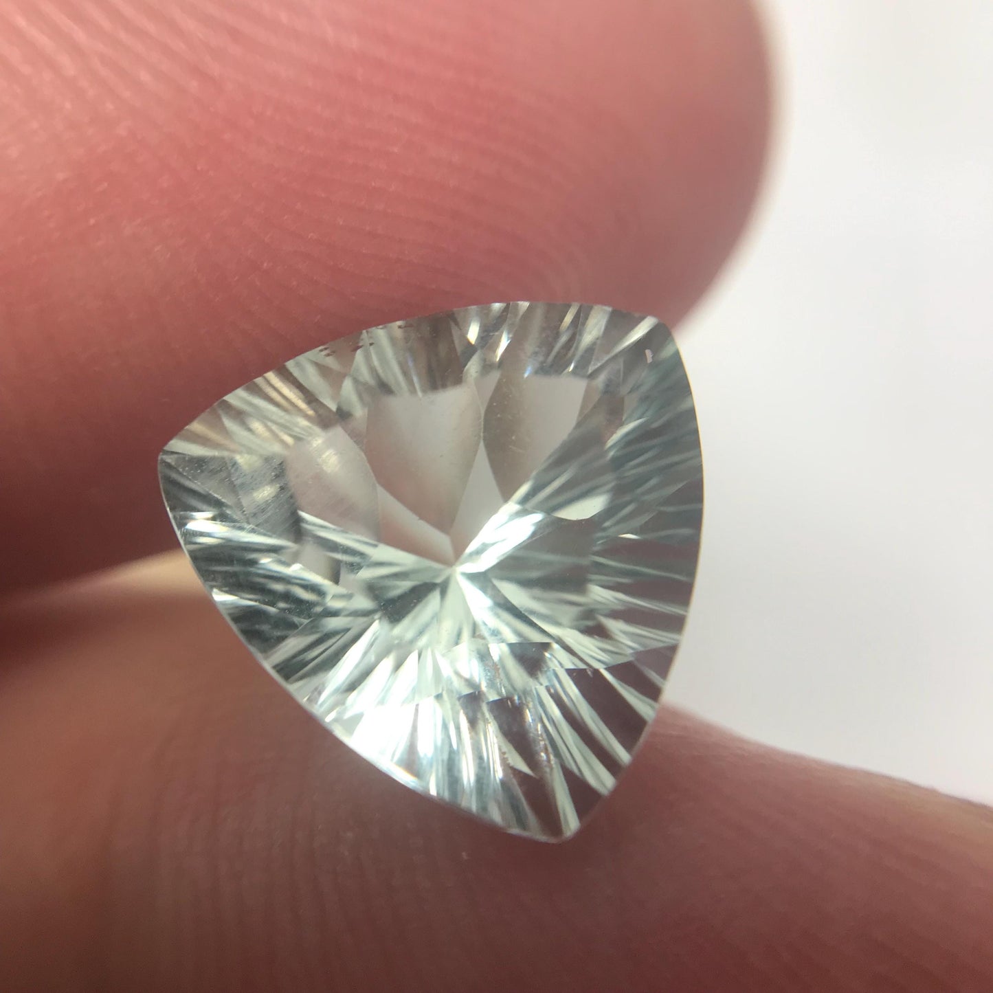 12mm Prasiolite (Light Green Quartz), 5.28 Carat, Trillion Cut, Faceted Loose Green Gemstone, Sometimes called "Green Amethyst"