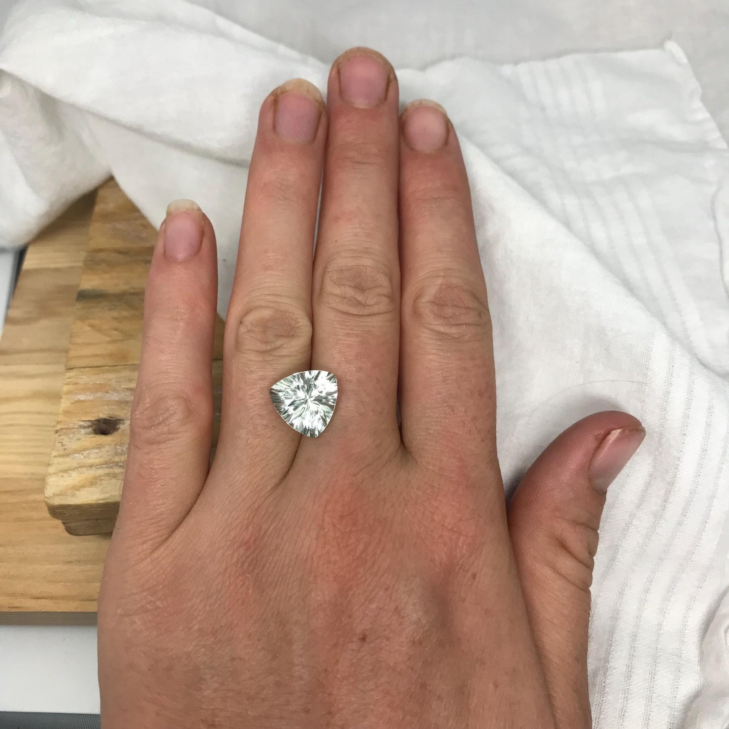 12mm Prasiolite (Light Green Quartz), 5.28 Carat, Trillion Cut, Faceted Loose Green Gemstone, Sometimes called "Green Amethyst"