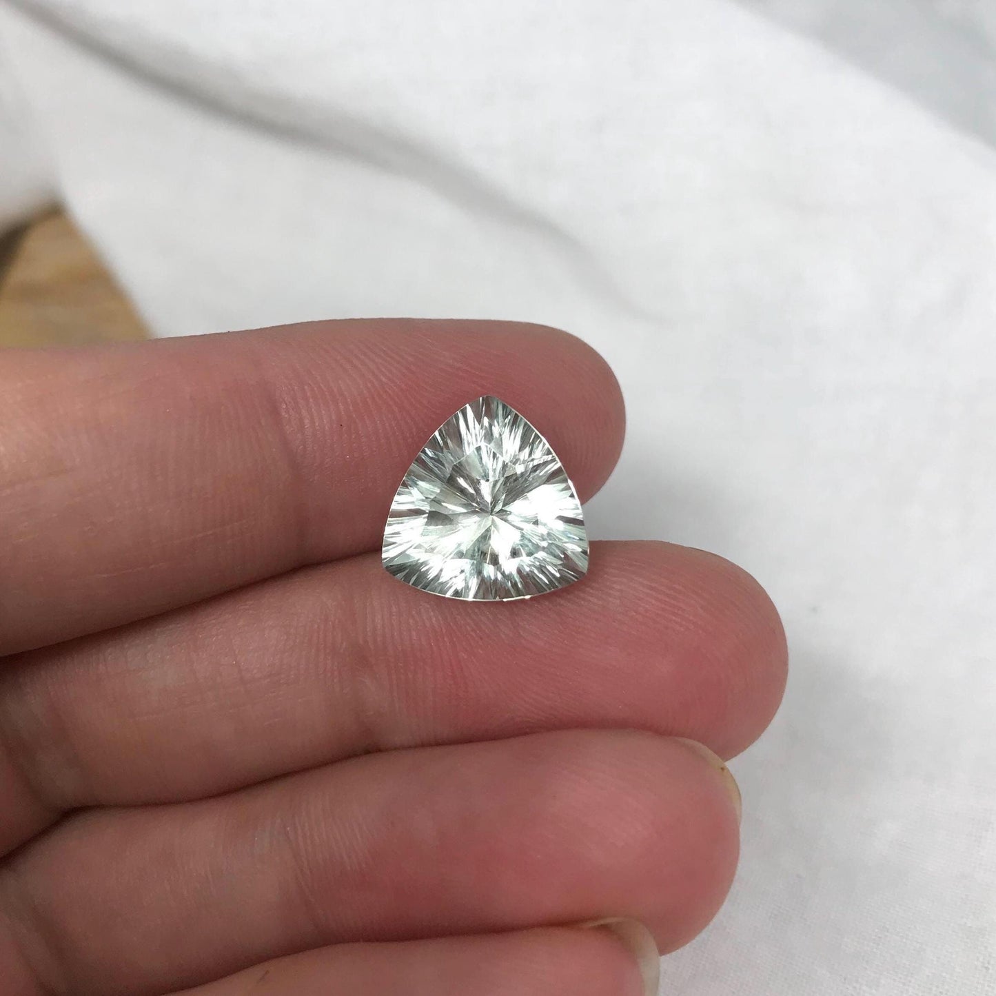 12mm Prasiolite (Light Green Quartz), 5.28 Carat, Trillion Cut, Faceted Loose Green Gemstone, Sometimes called "Green Amethyst"