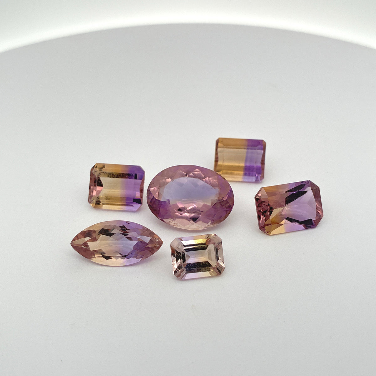 39 carat Lot of Ametrine, Worn Gems, 6 pieces, Faceted, Recycled, Chipped, Preformed Facet Rough, Light Purple and Yellow Bi-Color Quartz