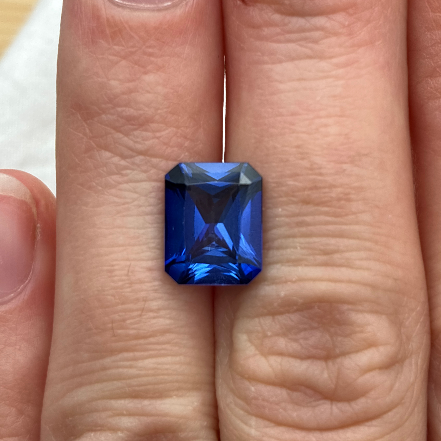 10x8mm Lab Created Blue Sapphire, 3.68 carat Mixed Emerald cut