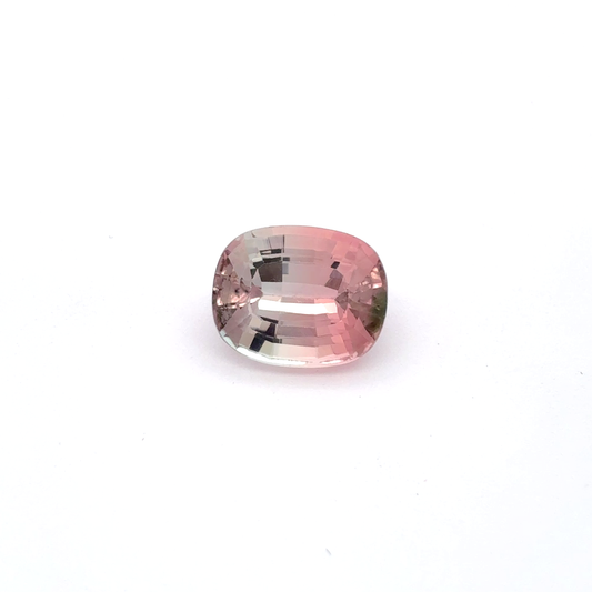 3.77 carat Bi-Color Tourmaline, Pink and white 10.3x8.3mm Cushion cut