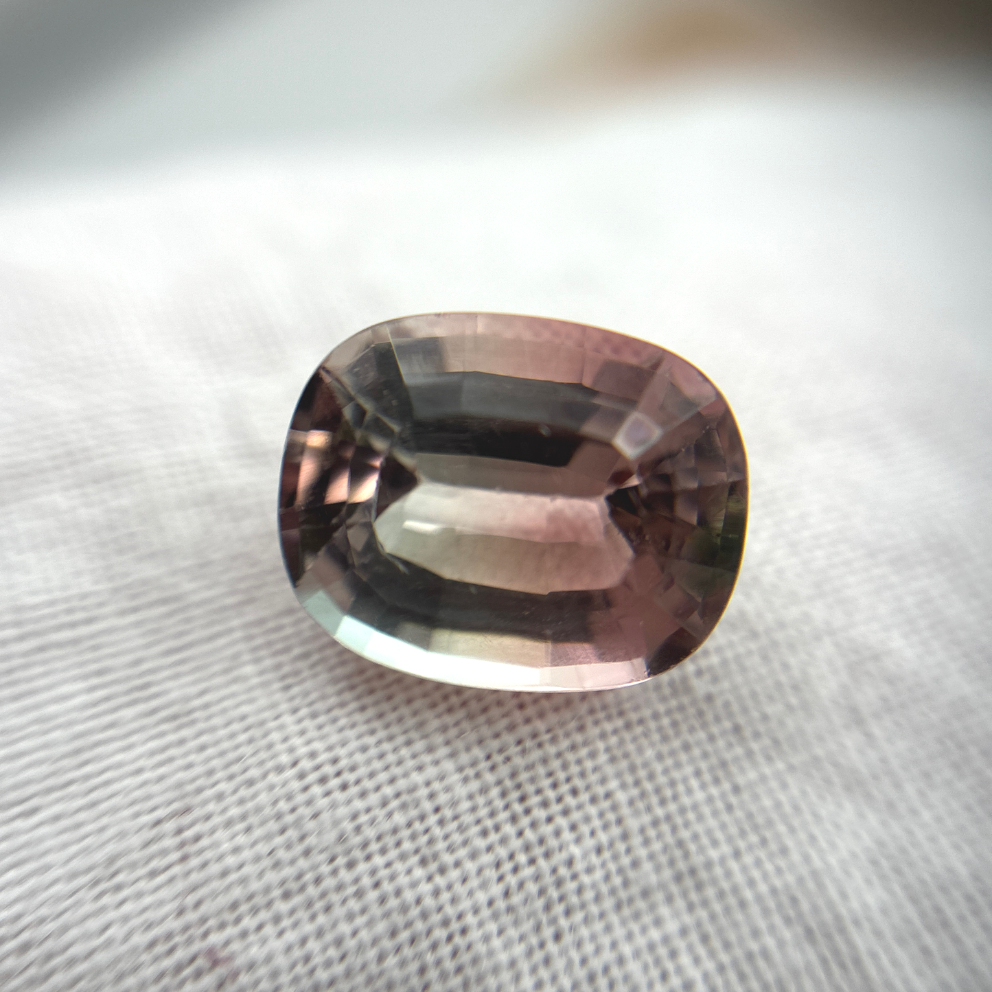 3.77 carat Bi-Color Tourmaline, Pink and white 10.3x8.3mm Cushion cut