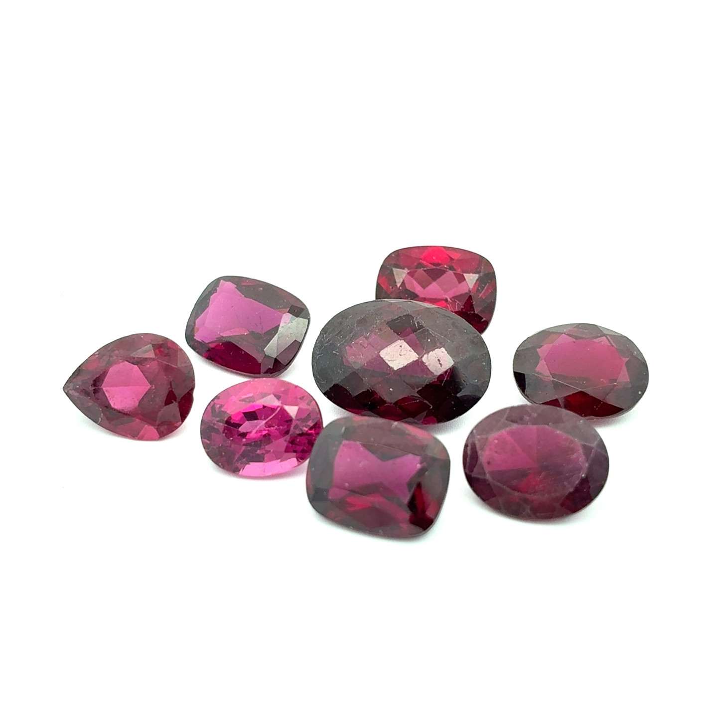 30 carats Lot of Reddish Purple Garnets, Worn 8 pieces, Faceted, Recycled, Chipped, Preformed Facet Rough
