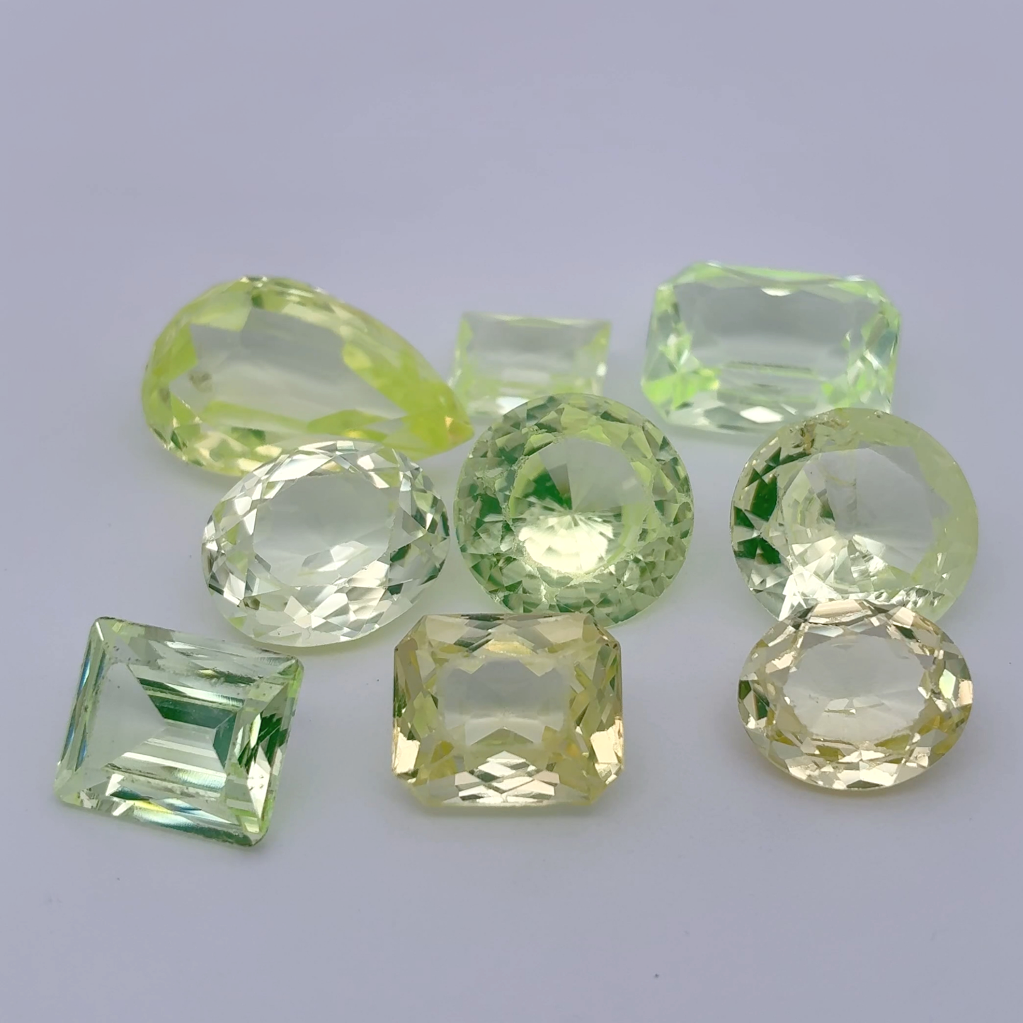 80 carat Lot of Lab Created Spinel 9 stones, Worn, Faceted, Recycled, Neon Green Spinel